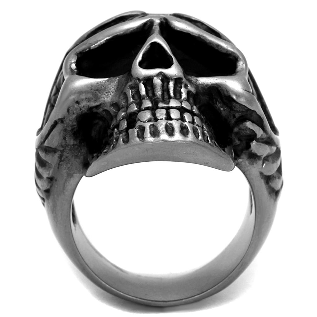 TK2414 - Antique Silver Stainless Steel Ring with Epoxy  in Jet-2