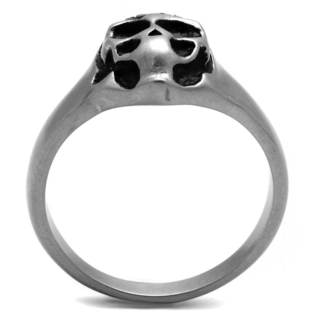 TK2417 - Antique Silver Stainless Steel Ring with Epoxy  in Jet-2