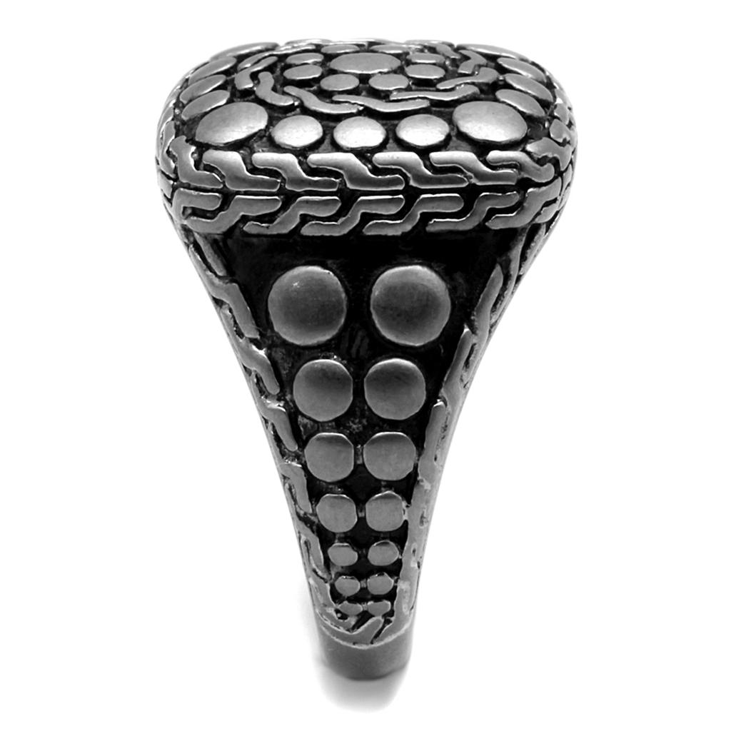 TK2420 - Antique Silver Stainless Steel Ring with Epoxy  in Jet-3