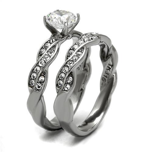 TK2475 - High polished (no plating) Stainless Steel Ring with AAA Grade CZ  in Clear-3