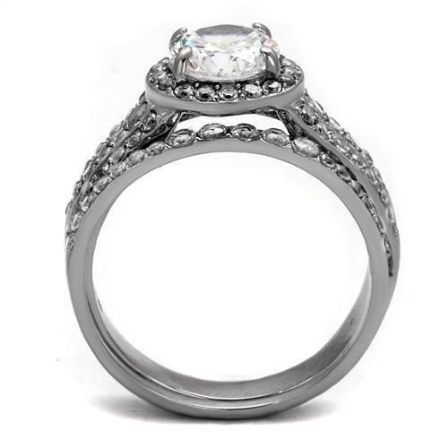 TK2476 - High polished (no plating) Stainless Steel Ring with AAA Grade CZ  in Clear-2