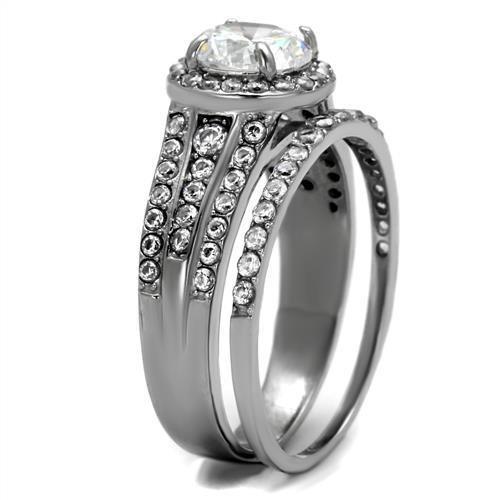 TK2476 - High polished (no plating) Stainless Steel Ring with AAA Grade CZ  in Clear-3