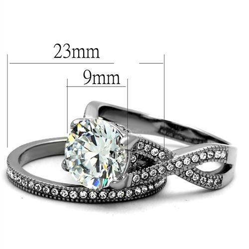 TK2478 - High polished (no plating) Stainless Steel Ring with AAA Grade CZ  in Clear-1