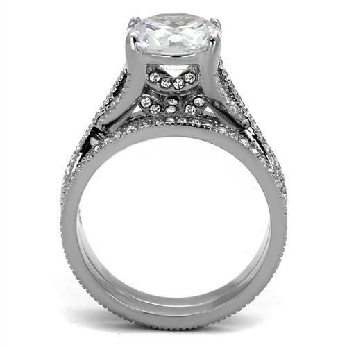 TK2478 - High polished (no plating) Stainless Steel Ring with AAA Grade CZ  in Clear-2