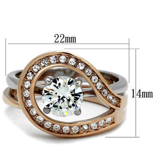 TK2479 - Two-Tone IP Rose Gold Stainless Steel Ring with AAA Grade CZ  in Clear-1