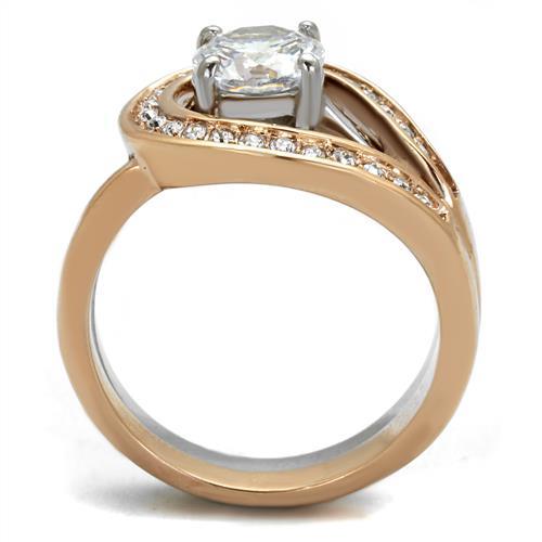TK2479 - Two-Tone IP Rose Gold Stainless Steel Ring with AAA Grade CZ  in Clear-2