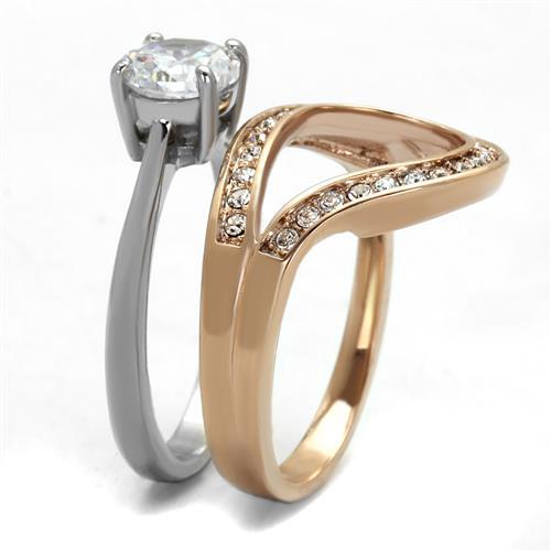 TK2479 - Two-Tone IP Rose Gold Stainless Steel Ring with AAA Grade CZ  in Clear-3