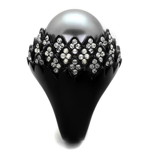TK2483 - IP Black(Ion Plating) Stainless Steel Ring with Synthetic Pearl in Gray-3
