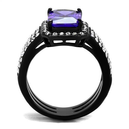 TK2486 - IP Black(Ion Plating) Stainless Steel Ring with AAA Grade CZ  in Tanzanite-2