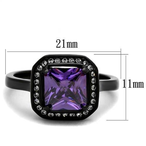 TK2487 - IP Black(Ion Plating) Stainless Steel Ring with AAA Grade CZ  in Amethyst-1