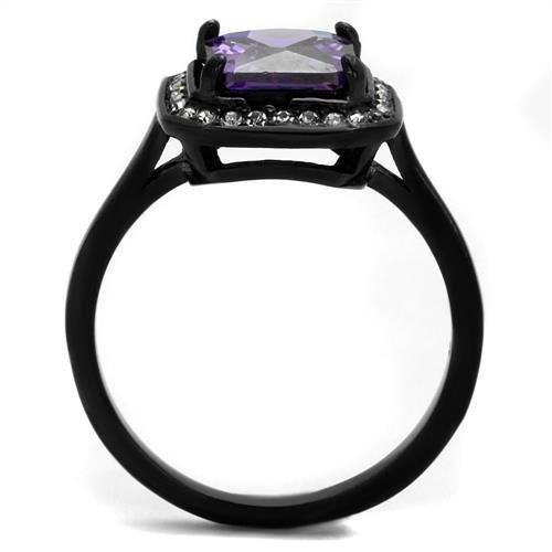TK2487 - IP Black(Ion Plating) Stainless Steel Ring with AAA Grade CZ  in Amethyst-2