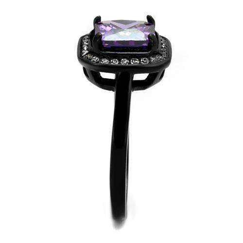 TK2487 - IP Black(Ion Plating) Stainless Steel Ring with AAA Grade CZ  in Amethyst-3