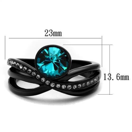 TK2488 - IP Black(Ion Plating) Stainless Steel Ring with Top Grade Crystal  in Blue Zircon-1