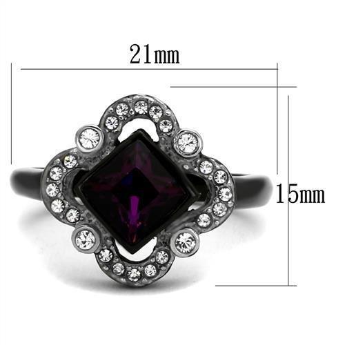TK2489 - Two-Tone IP Black Stainless Steel Ring with Top Grade Crystal  in Fuchsia-1