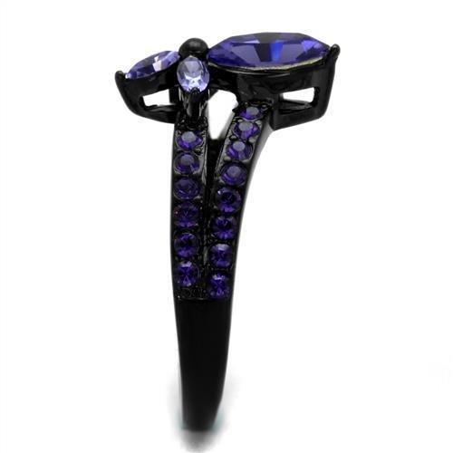 TK2490 - IP Black(Ion Plating) Stainless Steel Ring with Top Grade Crystal  in Tanzanite-3