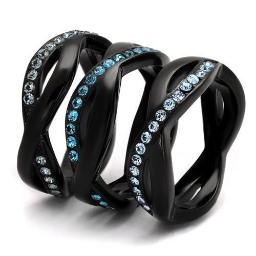 TK2492 - IP Black(Ion Plating) Stainless Steel Ring with Top Grade Crystal  in Sea Blue-3
