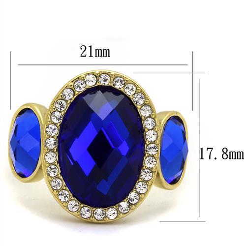 TK2495 - IP Gold(Ion Plating) Stainless Steel Ring with Synthetic Synthetic Glass in Sapphire-1