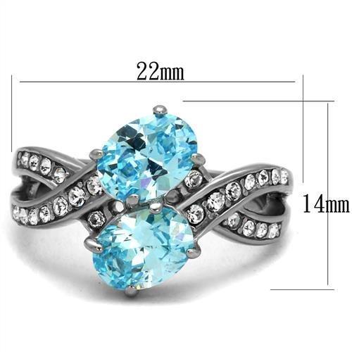 TK2501 - High polished (no plating) Stainless Steel Ring with AAA Grade CZ  in Sea Blue-1