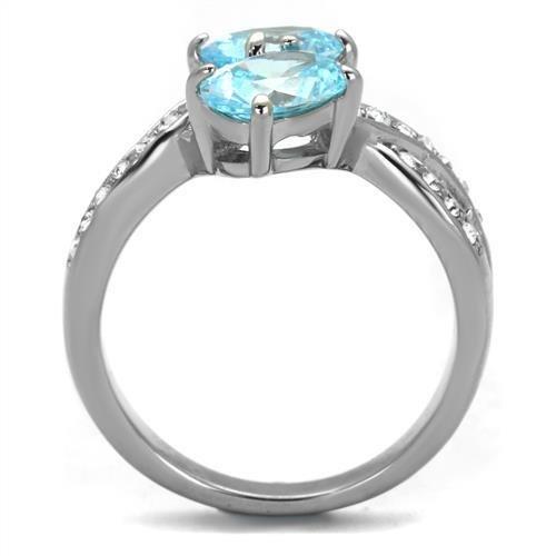 TK2501 - High polished (no plating) Stainless Steel Ring with AAA Grade CZ  in Sea Blue-2