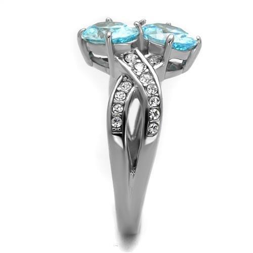 TK2501 - High polished (no plating) Stainless Steel Ring with AAA Grade CZ  in Sea Blue-3