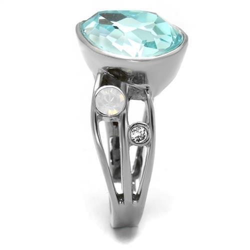 TK2502 - High polished (no plating) Stainless Steel Ring with Top Grade Crystal  in Sea Blue-3
