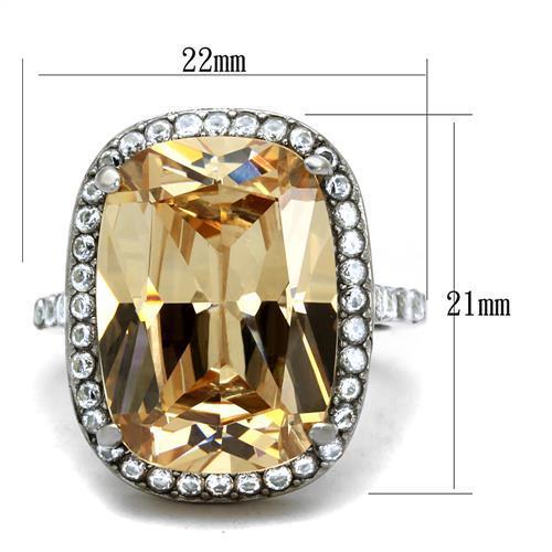 TK2503 - High polished (no plating) Stainless Steel Ring with AAA Grade CZ  in Champagne-1