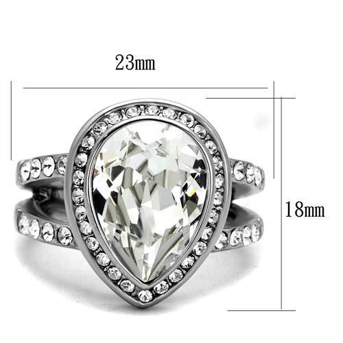 TK2504 - High polished (no plating) Stainless Steel Ring with Top Grade Crystal  in Clear-1
