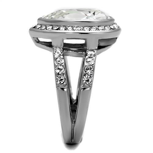 TK2504 - High polished (no plating) Stainless Steel Ring with Top Grade Crystal  in Clear-3