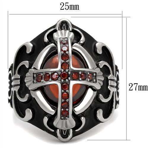 TK2507 - High polished (no plating) Stainless Steel Ring with AAA Grade CZ  in Garnet-1