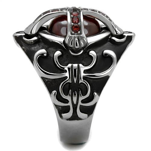 TK2507 - High polished (no plating) Stainless Steel Ring with AAA Grade CZ  in Garnet-3