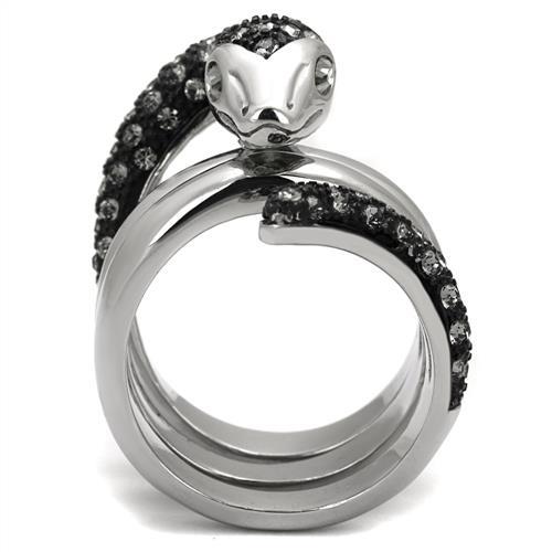 TK2511 - Two-Tone IP Black (Ion Plating) Stainless Steel Ring with Top Grade Crystal  in Black Diamond-2
