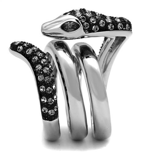TK2511 - Two-Tone IP Black (Ion Plating) Stainless Steel Ring with Top Grade Crystal  in Black Diamond-3