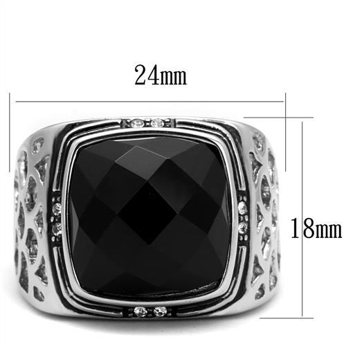 TK2514 - High polished (no plating) Stainless Steel Ring with Synthetic Onyx in Jet-1