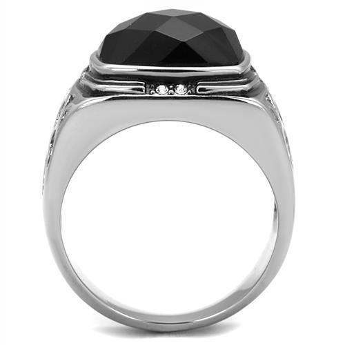 TK2514 - High polished (no plating) Stainless Steel Ring with Synthetic Onyx in Jet-2
