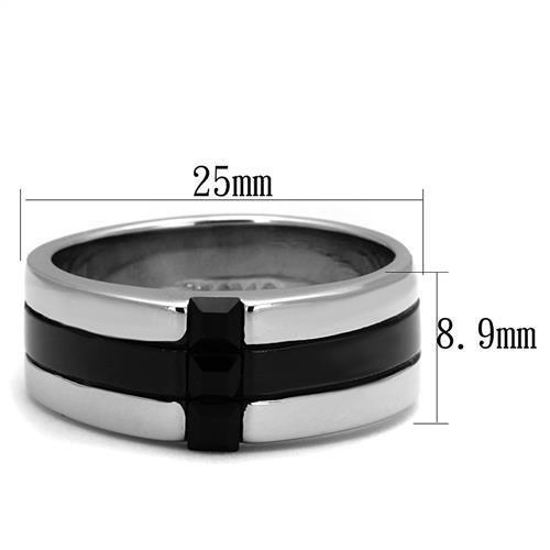 TK2516 - High polished (no plating) Stainless Steel Ring with Top Grade Crystal  in Jet-1
