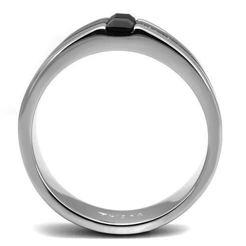 TK2516 - High polished (no plating) Stainless Steel Ring with Top Grade Crystal  in Jet-2