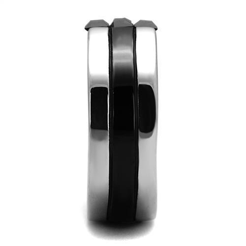 TK2516 - High polished (no plating) Stainless Steel Ring with Top Grade Crystal  in Jet-3
