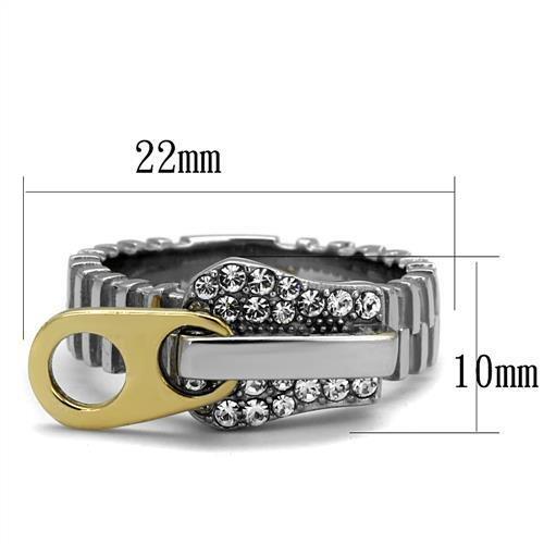 TK2520 - Two-Tone IP Gold (Ion Plating) Stainless Steel Ring with Top Grade Crystal  in Clear-1