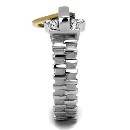 TK2520 - Two-Tone IP Gold (Ion Plating) Stainless Steel Ring with Top Grade Crystal  in Clear-3