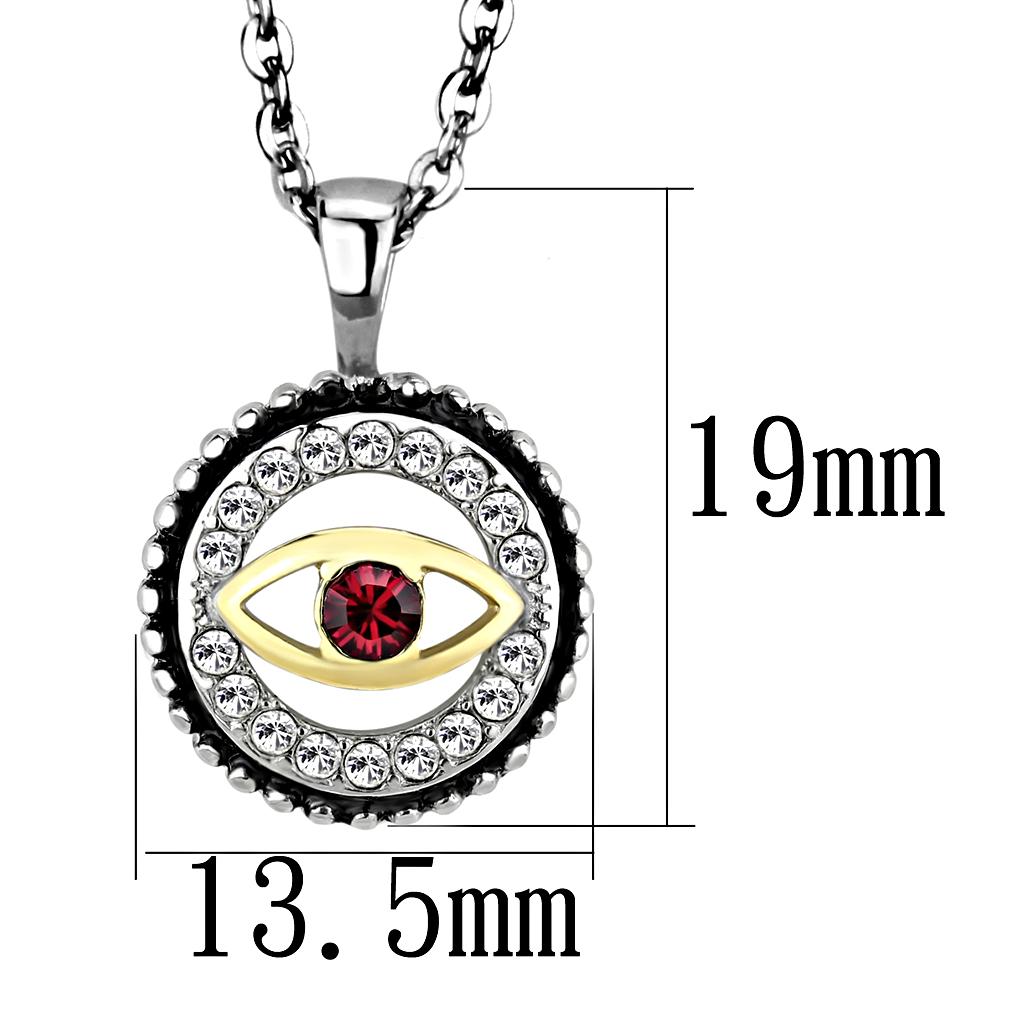 TK2527 - Two-Tone IP Gold (Ion Plating) Stainless Steel Chain Pendant with Top Grade Crystal  in Garnet-1