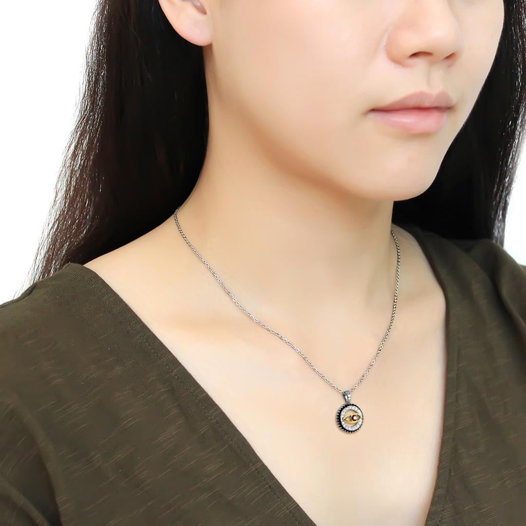 TK2527 - Two-Tone IP Gold (Ion Plating) Stainless Steel Chain Pendant with Top Grade Crystal  in Garnet-2