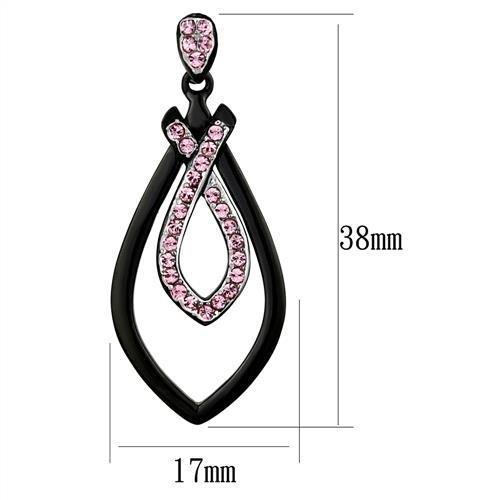 TK2532 - Two-Tone IP Black (Ion Plating) Stainless Steel Earrings with Top Grade Crystal  in Light Rose-1