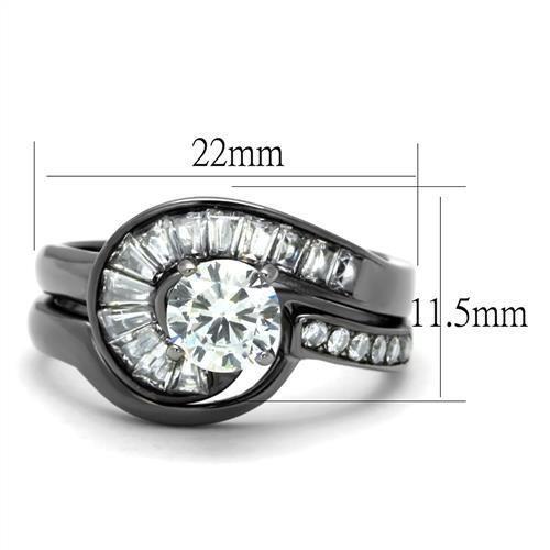 TK2546 - IP Light Black  (IP Gun) Stainless Steel Ring with AAA Grade CZ  in Clear-1