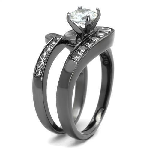 TK2546 - IP Light Black  (IP Gun) Stainless Steel Ring with AAA Grade CZ  in Clear-3