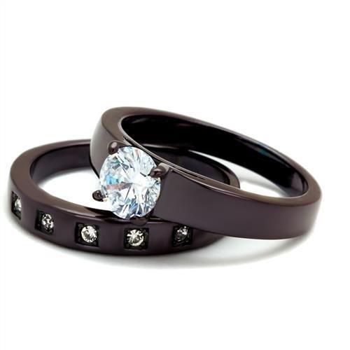 TK2547 - IP Dark Brown (IP coffee) Stainless Steel Ring with AAA Grade CZ  in Clear-3