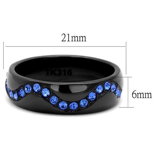 TK2550 - IP Black(Ion Plating) Stainless Steel Ring with Top Grade Crystal  in Sapphire-1