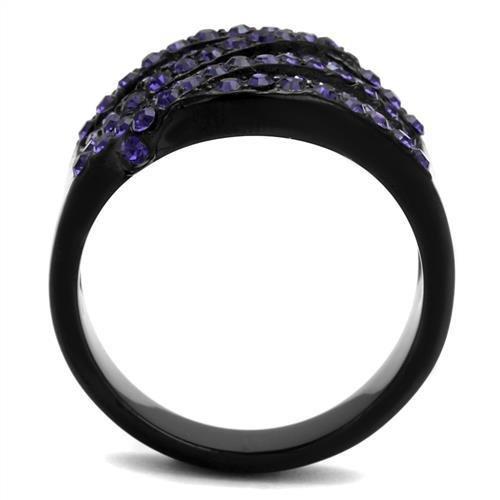 TK2551 - IP Black(Ion Plating) Stainless Steel Ring with Top Grade Crystal  in Multi Color-2