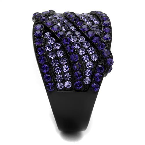 TK2551 - IP Black(Ion Plating) Stainless Steel Ring with Top Grade Crystal  in Multi Color-3