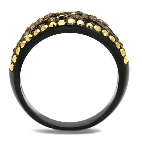 TK2552 - IP Black(Ion Plating) Stainless Steel Ring with Top Grade Crystal  in Multi Color-2