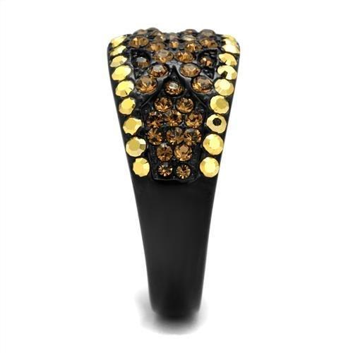 TK2552 - IP Black(Ion Plating) Stainless Steel Ring with Top Grade Crystal  in Multi Color-3